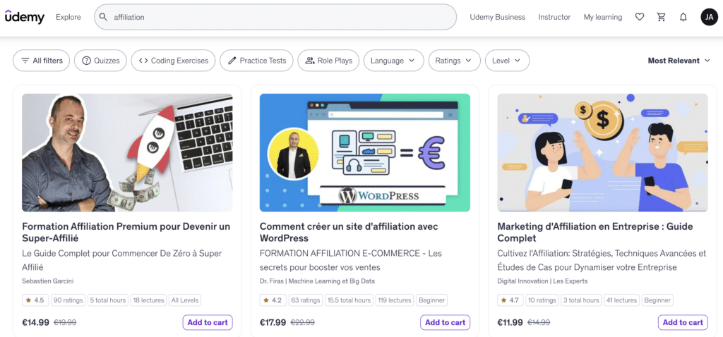 recherche formations udemy