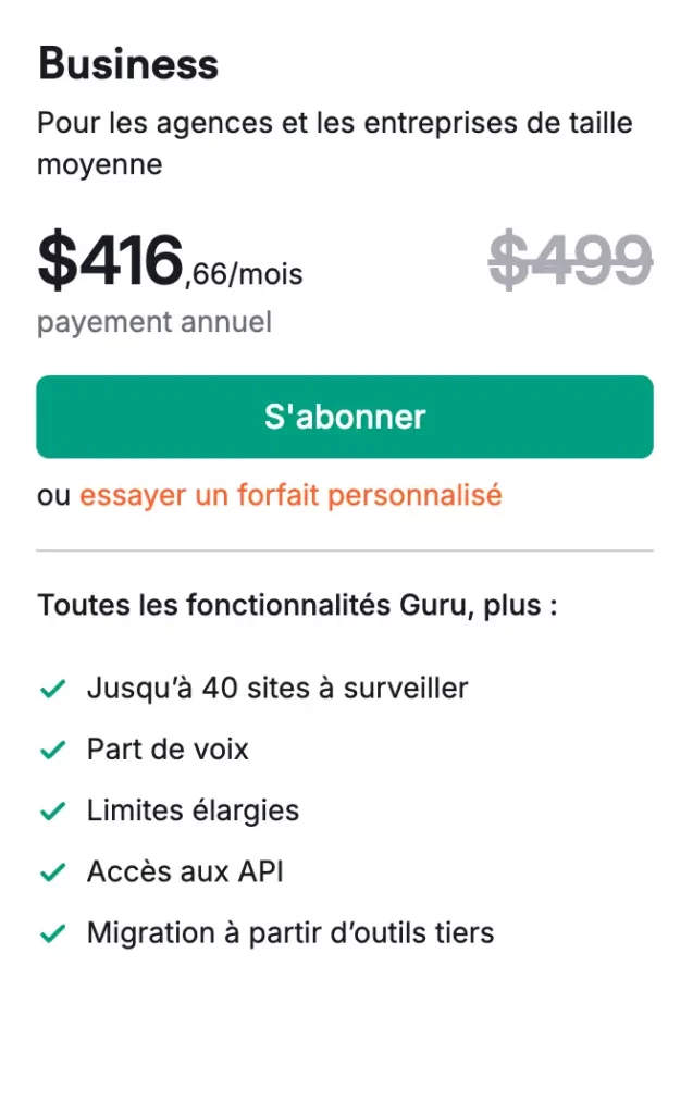forfait business semrush