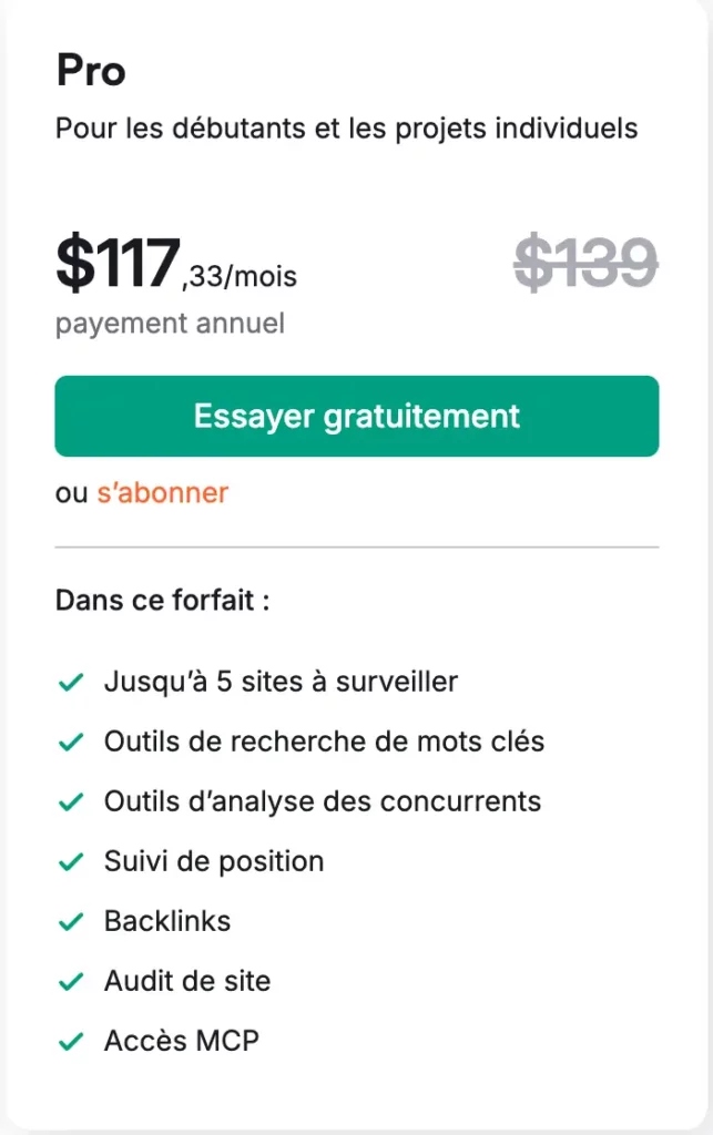 forfait Pro Semrush