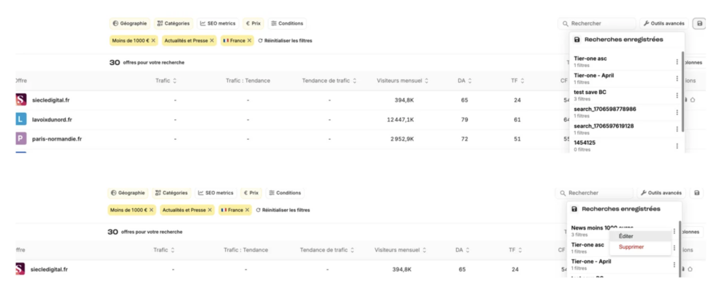 Recherche de médias et indicateurs de performance