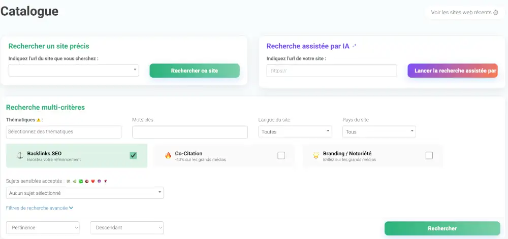filtre recherche develink