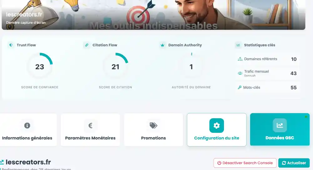 Données GSC vérifiées avec linkavista